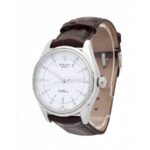 Rolex Cellini replica watch with white dial and Arabic numerals, left side view.
