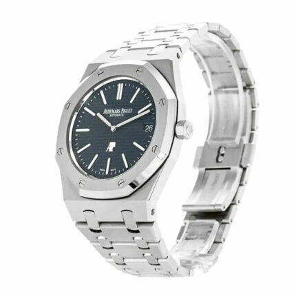 Replica Audemars Piguet Royal Oak men's watch with silver-toned dial, stainless steel case, and stainless steel bracelet.