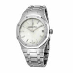 Audemars Piguet Royal Oak 15500ST men's watch with stainless steel case and bracelet, showcasing a gray tapisserie dial with luminous hands and hour markers.