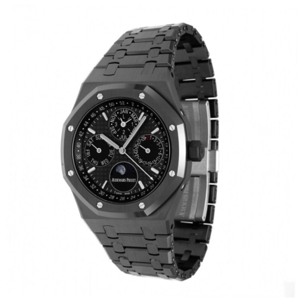 Replica Audemars Piguet Royal Oak watch with black dial and black ceramic case, showcasing a modern and sleek design.