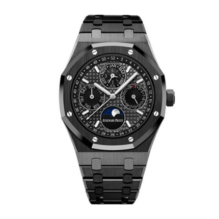 Replica Audemars Piguet Royal Oak watch with stainless steel case and bracelet, featuring a silver-toned dial with intricate detailing.