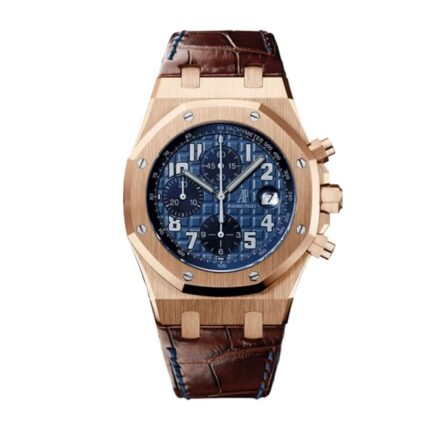 Replica Audemars Piguet Royal Oak Offshore "Pride of Argentina" men's watch with stainless steel case, black bezel, and black rubber strap, featuring a white dial with blue and yellow accents.