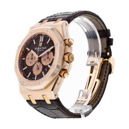 Replica Audemars Piguet Royal Oak Tourbillon Extra-Thin 26522OR.OO.1220OR.01 with rose gold case and bracelet, skeletonized dial, and ultra-slim design.