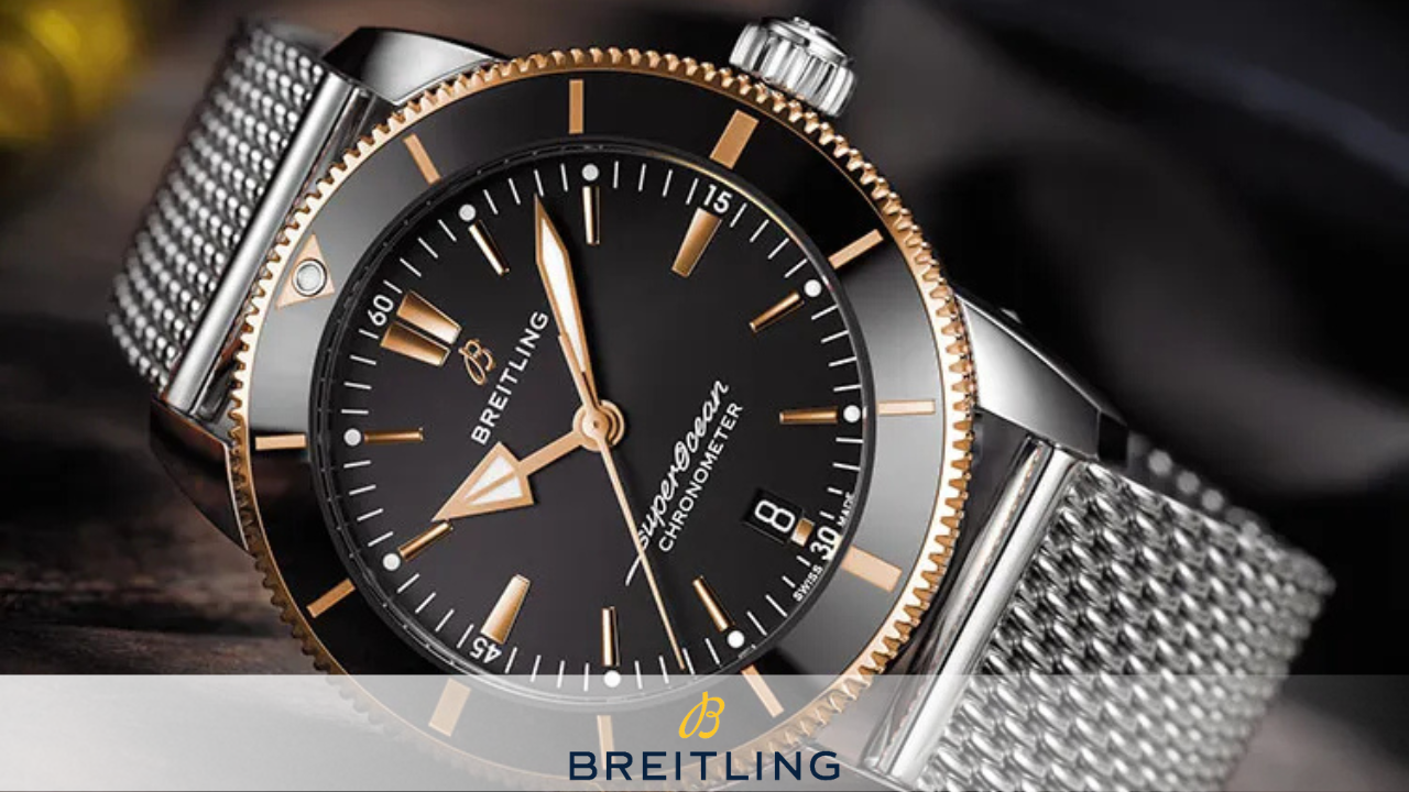 Premium replica Breitling watches promotional banner showcasing elegant timepieces from Super Clone Watches.