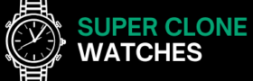 Super Clone Watches logo featuring a stylized, modern font in black and red, representing a premium replica watch retailer.