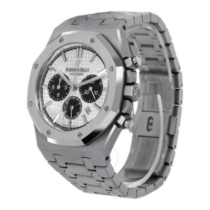 Pre-owned Audemars Piguet Royal Oak Chronograph automatic men's watch with silver dial and stainless steel case and bracelet.