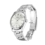 Replica Rolex Air-King 5500 watch with stainless steel case and bracelet, featuring a classic silver dial.