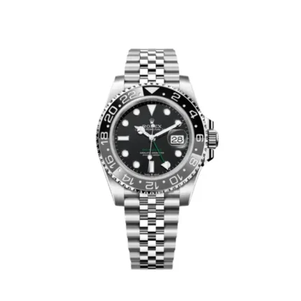 Replica Rolex “Bruce Wayne” watch featuring a black dial, black ceramic bezel, and oyster-style bracelet with sleek, modern styling.]