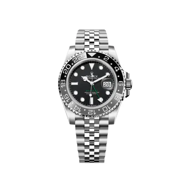 Replica Rolex “Bruce Wayne” watch featuring a black dial, black ceramic bezel, and oyster-style bracelet with sleek, modern styling.]