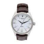 Replica Rolex Cellini watch with white dial and elegant leather strap, showcasing a refined and classic design