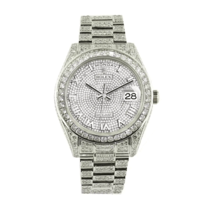 Replica Rolex Datejust Baguette II watch with white gold case and diamond dial, model 116300.