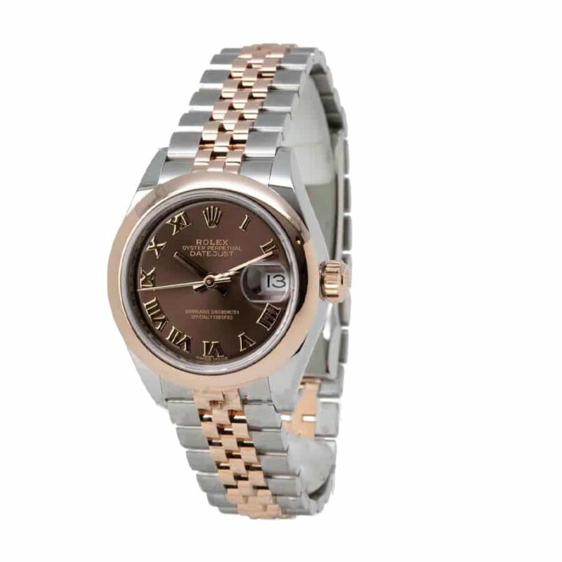 Rolex Datejust 2279161 replica watch featuring a steel and Everose gold case and bracelet, automatic movement, chocolate dial, and Jubilee bracelet.