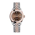 Rolex Datejust 28mm 279161 with steel and Everose gold case, automatic movement, and chocolate dial, displayed on a matching steel and gold bracelet.