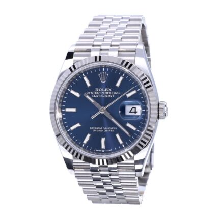 Replica Rolex Datejust Oyster Datejust II 126234 watch with stainless steel and white gold case, featuring a striking blue dial and Jubilee bracelet.