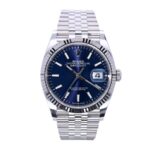 Replica Rolex Datejust Oyster Perpetual Datejust II watch with blue dial, stainless steel and white gold case, and Jubilee bracelet.