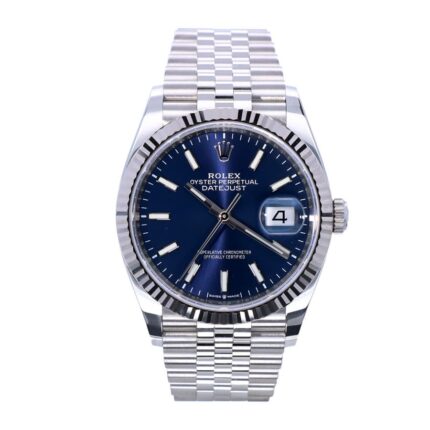 Replica Rolex Datejust Oyster Perpetual Datejust II watch with blue dial, stainless steel and white gold case, and Jubilee bracelet.