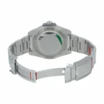 Replica Rolex GMT-Master II watch featuring a black dial, two-tone bezel, and stainless steel oyster bracelet from Super Clone Watches.
