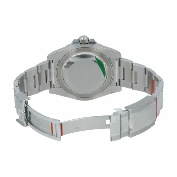 Replica Rolex GMT-Master II watch featuring a black dial, two-tone bezel, and stainless steel oyster bracelet from Super Clone Watches.