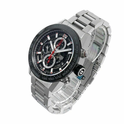 TAG Heuer Carrera Calibre Heuer 01 automatic chronograph men's watch with white dial, stainless steel case, and black leather strap.