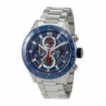 TAG Heuer Carrera Chronograph automatic men's watch with black dial, silver subdials, and stainless steel bracelet.