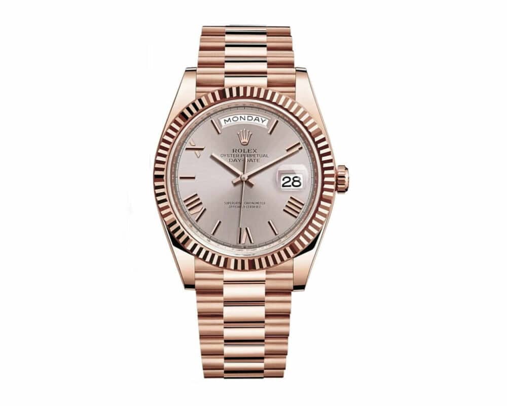 Rolex Day-Date 228235 AR Super Clone: 40mm Rose Gold Wrapped Rhodium Dial President with Caliber 3255