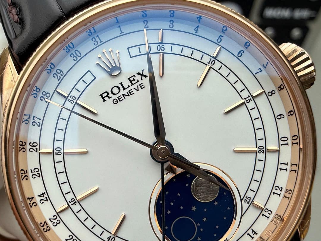 Rolex Cellini Moonphase 50535-0002 Super Clone : 39mm Everose Gold White Lacquer Dial
