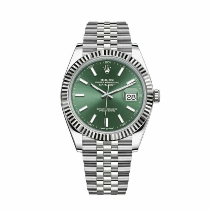 Rolex Datejust 36 126234 Super Clone : Steel Fluted Bezel Mint Green Palm Dial