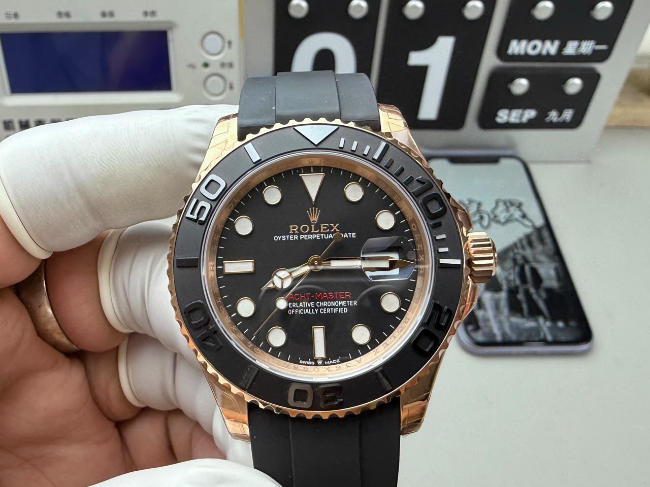 rolex yacht master 40 116655 everose gold black dial