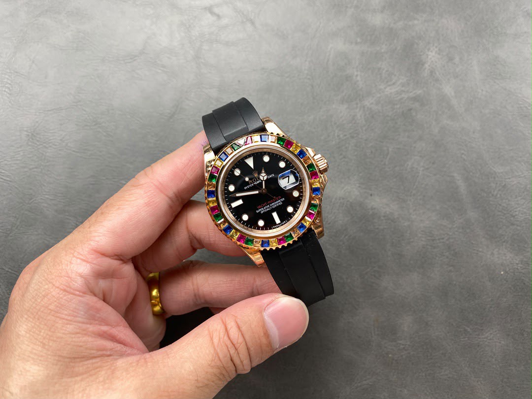 rolex yacht master 116695sats everose gold gem set bezel dial 40mm