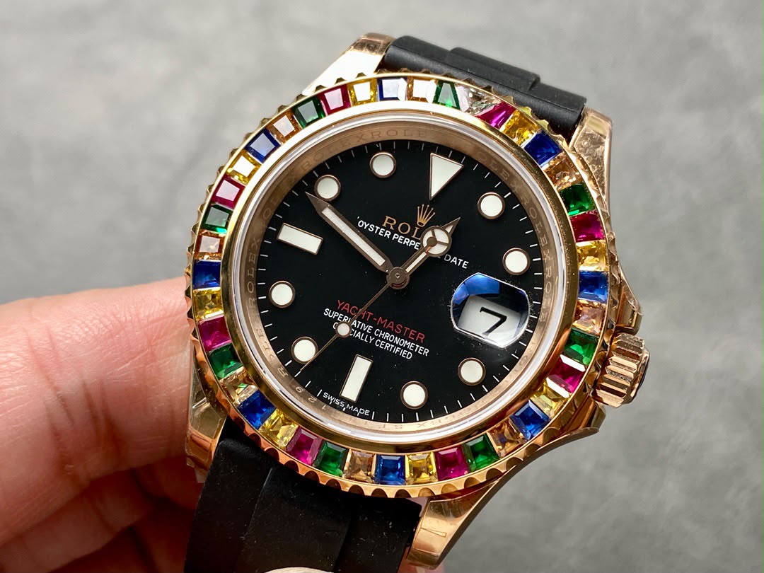 rolex yacht master 116695sats everose gold gem set bezel dial 40mm
