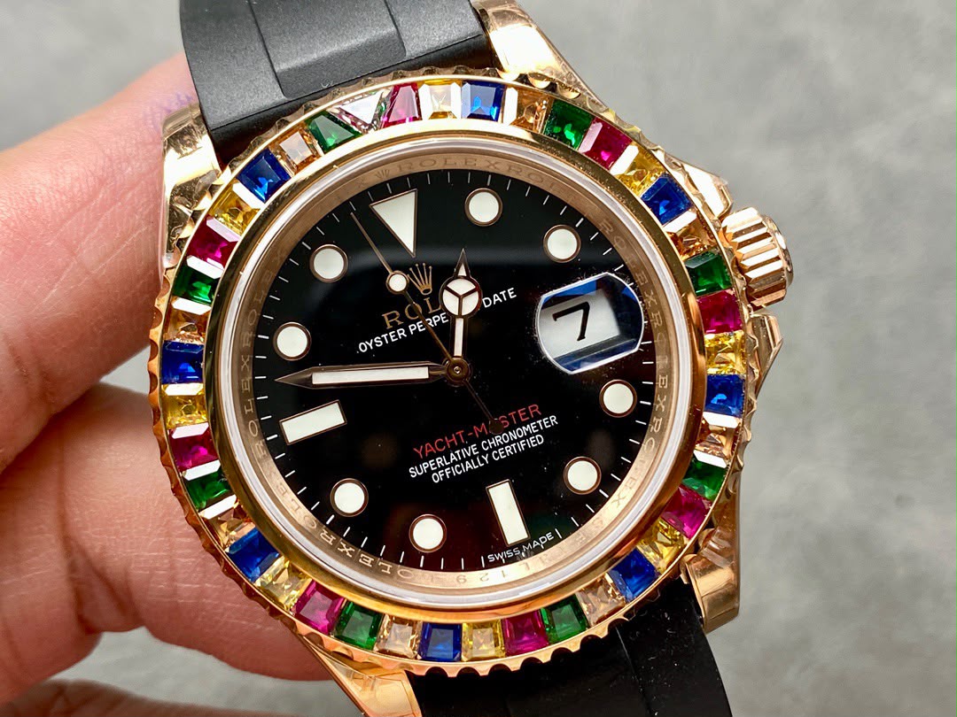 rolex yacht master 116695sats everose gold gem set bezel dial 40mm