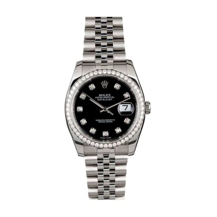 Rolex Datejust 116234 Super Clone : White Rolesor Fluted Bezel Black Dial 36mm