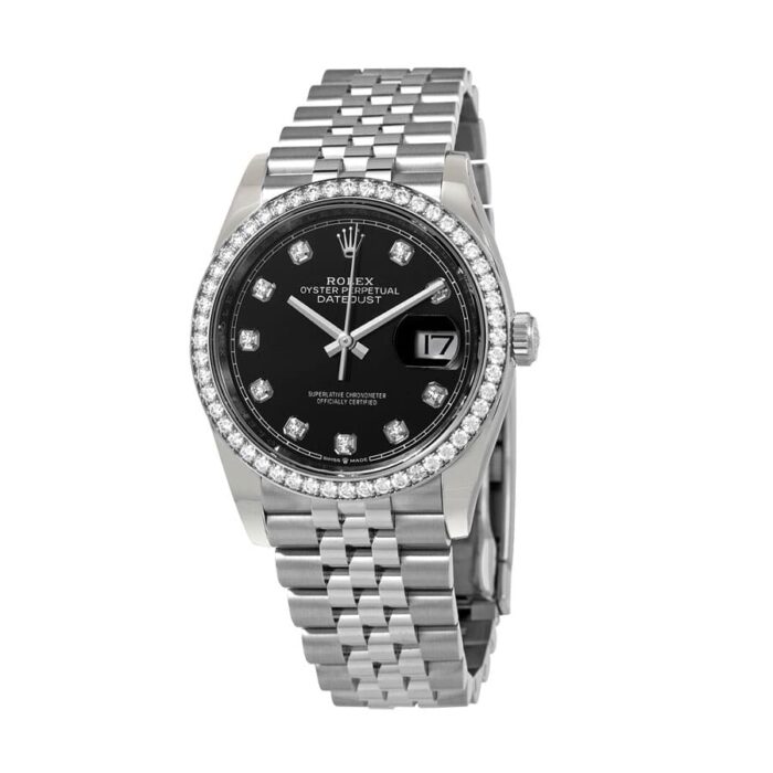 Rolex Datejust 116234 Super Clone : White Rolesor Fluted Bezel Black Dial 36mm