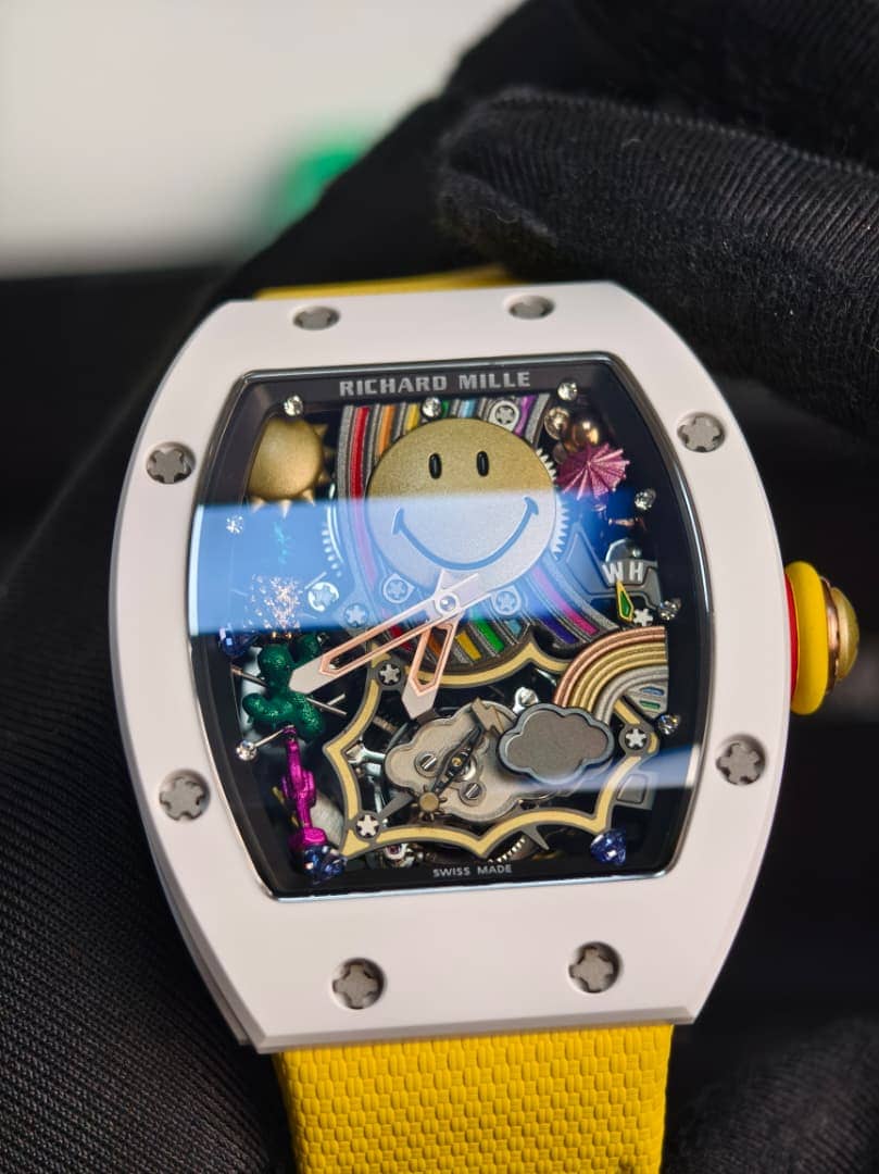 Richard Mille RM 88 Smiley White Ceramic Super Clone Watch – Skeleton Dial Yellow Strap